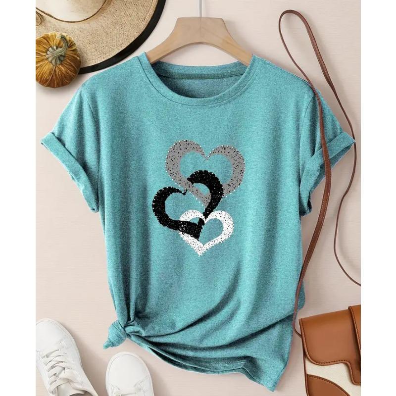 

Летние футболки с коротким рукавом из чистого хлопка с принтом «Любовь на День святого Валентина», круглый вырез, женские XXXL