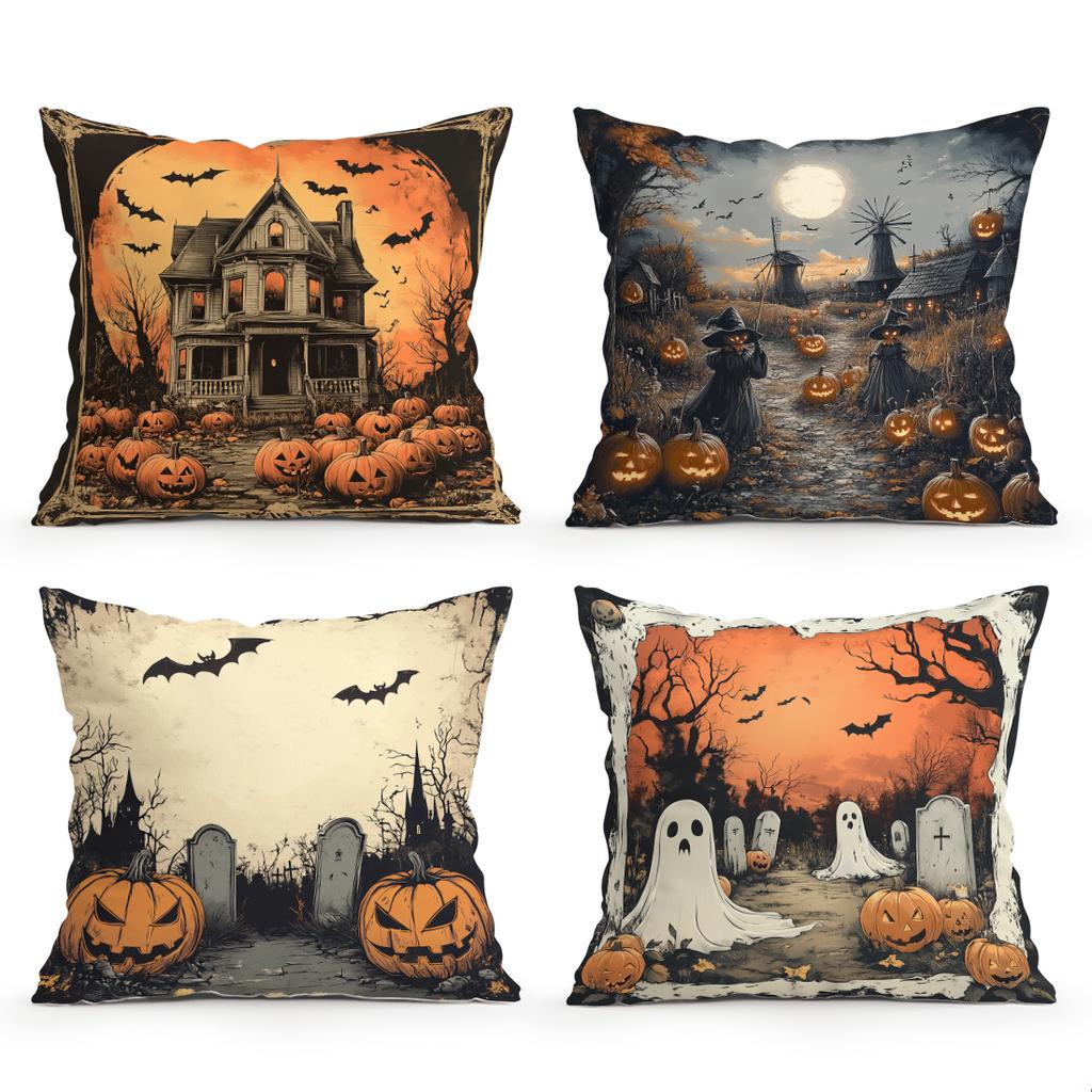 Halloween Haunted Pumpkin Pillowcase Printed Polyester 45x45cm Throw Pillowcover Decorative Sofa Cushion Pillowslip Home Decor