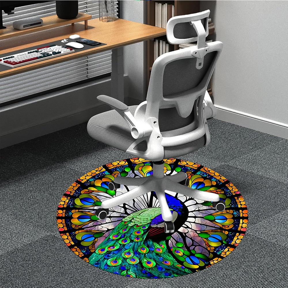 

1pc Peacock StainedGlass Office Round Area Rug, Indoor Mat Suitable ForOffice, Under Office Chairs Bedroom Living Room Home Decor, Room Deco, D023 80cm by 80cm