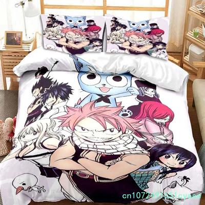 3D Anime Fairy Tail Bedding Set Bed Three-piece Set Duvet Cover Single Double Bed Queen Size Duvet Cover Set Adult Boys Bedroom