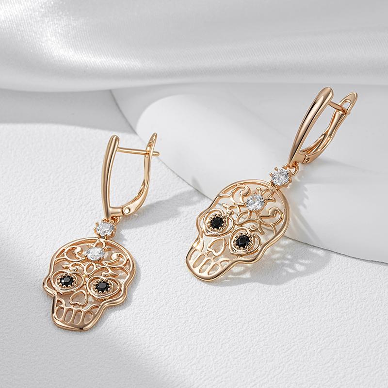 Kienl   Rose Gold Color Skull Punk Big Drop Earring For Women Glossy Natural Zircon Accessories Trend Daily Jewelry