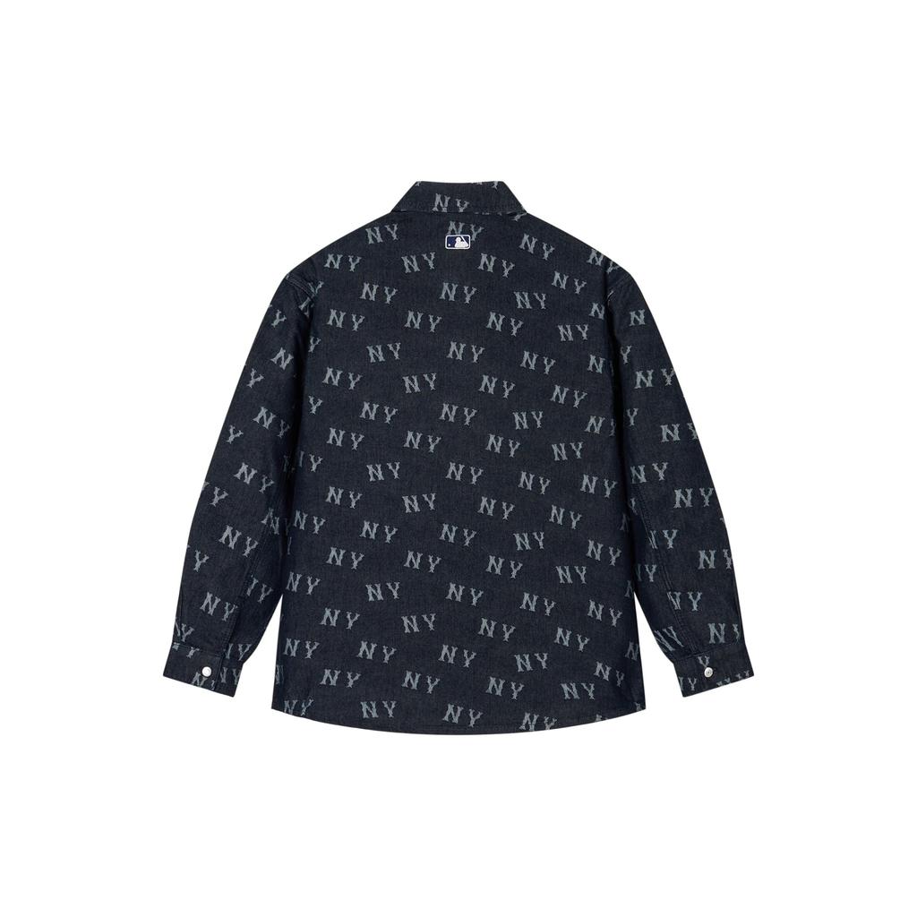 MLB New York Yankees SS24 Letter Print Loose Casual Denim Long Sleeve Shirt Unisex Shirts Deep-Navy-Blue 3ADRM0141-50NYD