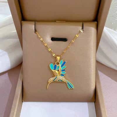 Colorful Woodpecker Zircon Design Titanium Steel Korean Style Necklace