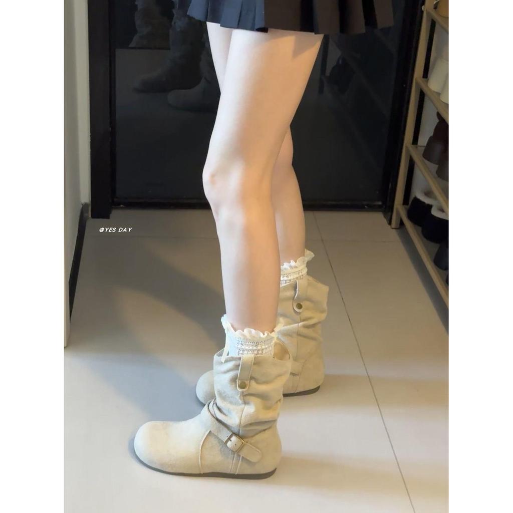 Round Toe Suede Buckle Ankle Boots - 2025 Fall Collection for Women