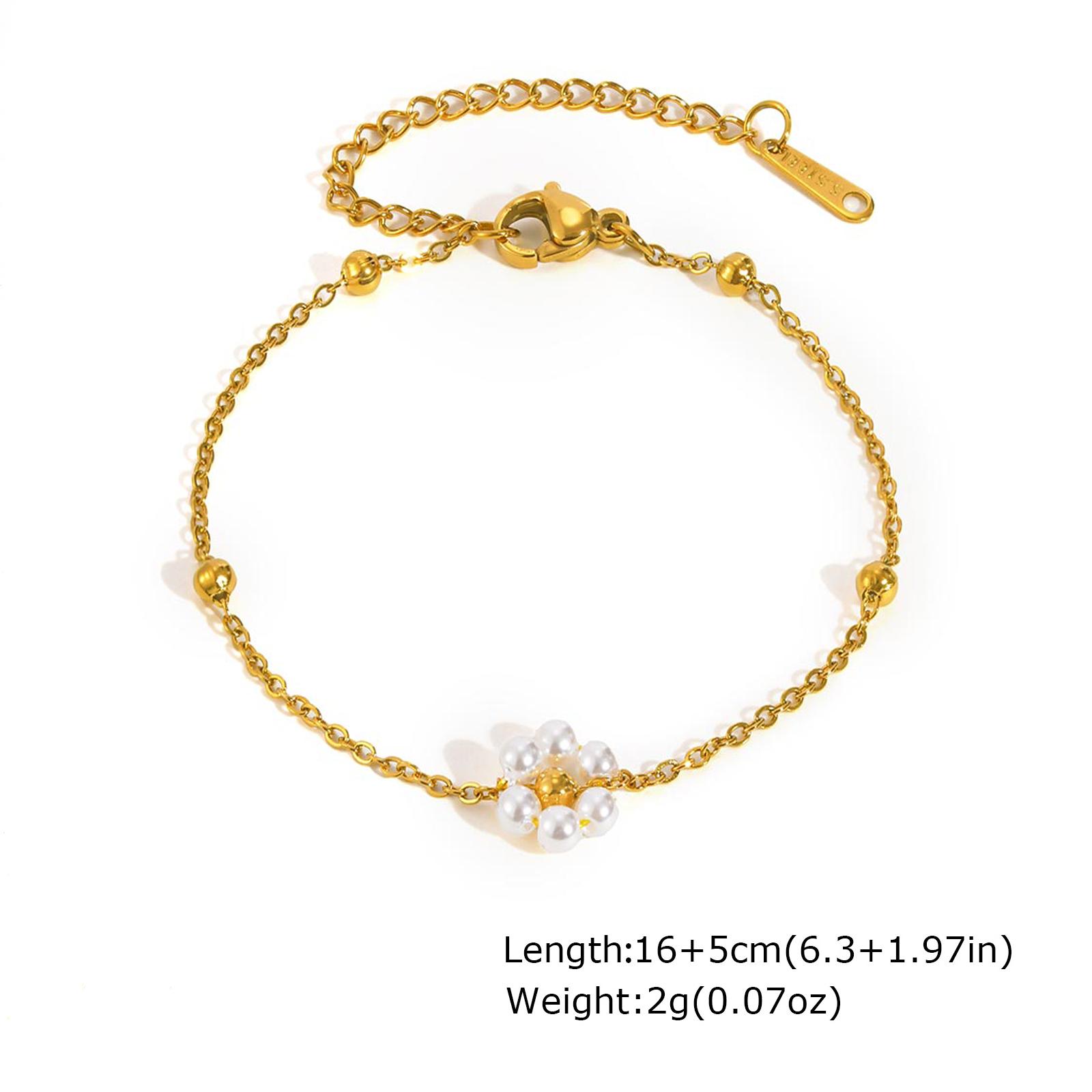 

Stainless Steel Imitation Pearl Flower Bracelet for Women Simple Vintage Summer Jewelry Cute Dainty Gold Plated Bracelet 17cm-22cm