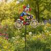 Spinning Clown Motorcycle Wind Spinner, Rotating Wheels Metal Kinetic Yard Art with Stake, Weatherproof Windmill Sculpture for Outdoor Lawn Patio