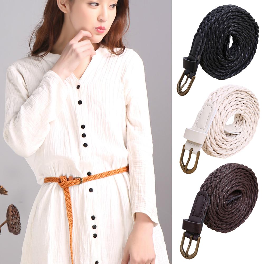 Women Retro Bohemia Woven Belts Female Classic Slender Braided Thin Belt Ladies Thin Braid Waist Belt for Dress