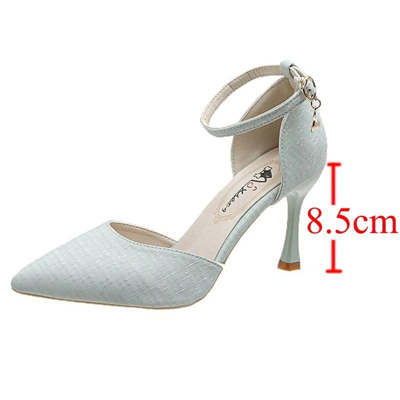 Fashion Ankle Strap Stiletto Heels Pumps for Women Sexy Super High Heel Party Shoes Woman Pointed Toe Pearl Elegant Zapato Mujer