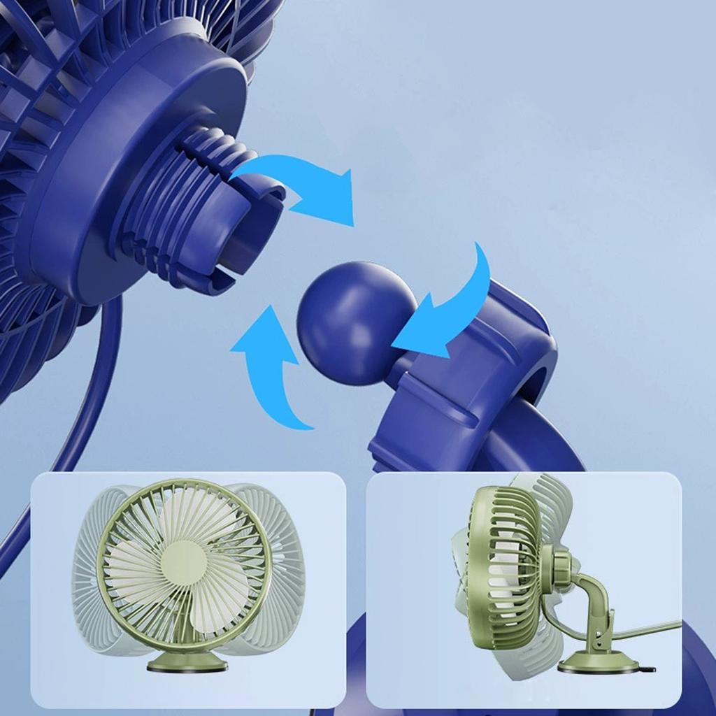 USB Car Fan 12V 24V Suction Cup Mount Rotatable 3 Speed Adjustable  Circulation Fan for RV Sedan Home Truck SUV, Blue