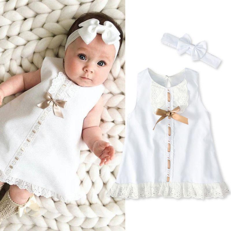 Cute Baby Girl Dress Solid Bow Lace Tulle Party Princess Dress Clothing