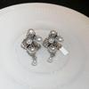 Huitan Vintage Flower Shaped Imitation Pearl Drop Earrings for Women Anti Silver Color Aesthetic Bridal Earrings Wedding Jewelry