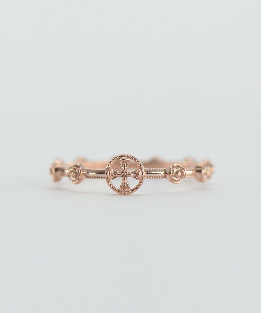 Vivus Cross Rose Rose Gold Silver Rosary Ring