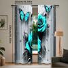 2Pcs Teal Rose Curtain Turquoise Floral Raindrops Art Window Drapes Suitable For Bedroom Bathroom Living Room