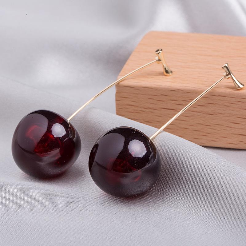 Cherry Wine Red Women's Unique Dangle Earrings - Fresh Sweet Design