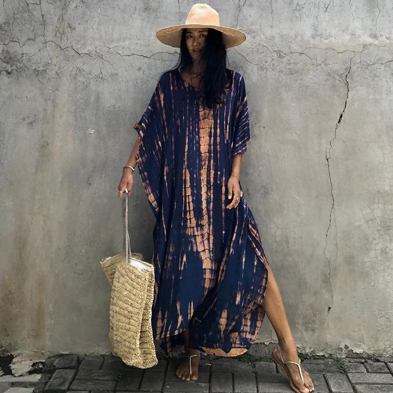 Šaty Bohemian Beach Kaftan pro ženy Barva na kravatu Letní Maxi Župan Letní Plavky Přikrývky Sváteční plavky