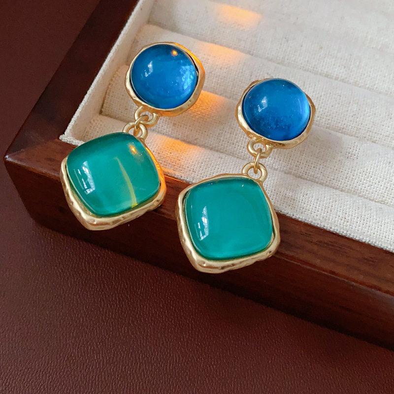 Boucles d'oreilles pour femmes en résine rouge vintage, boucles d'oreilles à clous, boucles d'oreilles ovales géométriques grandes de luxe, bijoux d'oreille pour fête, mariage