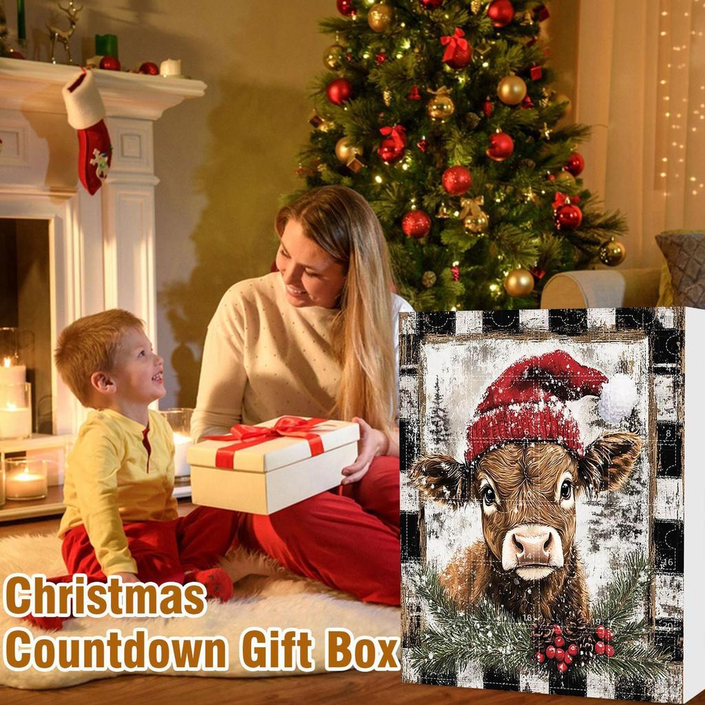Highland Cow Adventskalender 2025 Weihnachts-Countdown-Kalender Niedliche Kuh Weihnachtsornamente Weihnachtsbaumschmuck Weihnachtsgeschenke