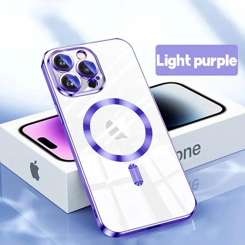 Luxury Wireless Charge Magsafe Phone Case For iPhone 15 14 13 12 11 Pro Max Plus Transparent Magnetic Electroplate Bumper Cover