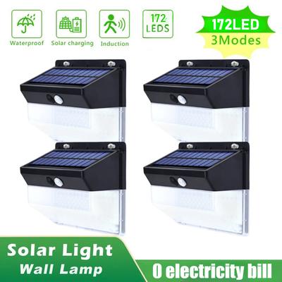 4PCS 172LED Solar Light Outdoor 3 Modes Motion Sensor PIR Wall Light Waterproof Solar Lamp Solar Powered Garden