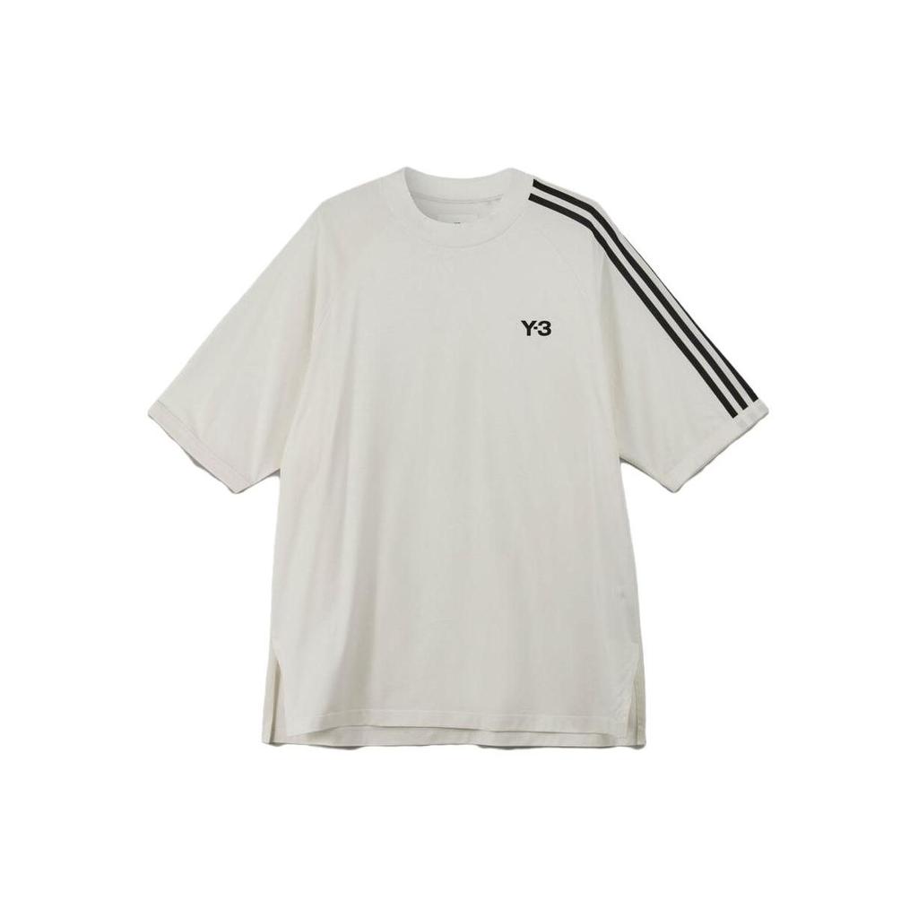 Y-3 Logo Print Striped Trim Crew Neck T-Shirt Unisex Tops White HZ8871