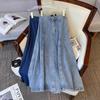 Women's Retro Distressed High-Waisted A-Line Washed Midi Denim Skirt Long Jean Skirts Pleated Flowy Swing A-line Denim Skirts for Women