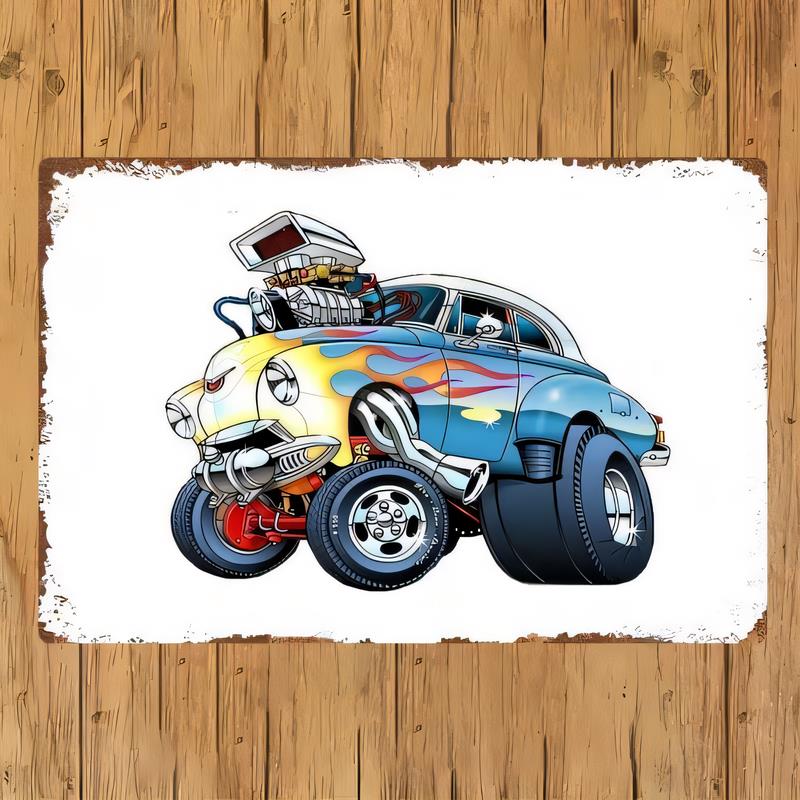 Tin Sign Classic Blue Hot Rod Car Wall Decor Metal Vintage Garage Artwork for Man Cave Bar Cafe Restaurant Retro Poster   Indoor