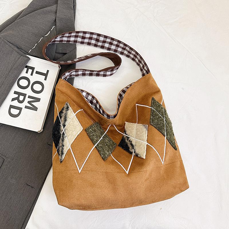 

Винтажная сумка-тоут с простым текстурным дизайном, большой вместимости, 2025, новая зимняя модель коричневый