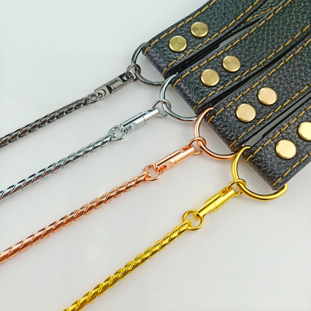 Stainless Steel Dog Leash Integrated Dog Collar and Leash 4mm 1m/1.2m Metal Dog Leash for Small Medium Large Pets Leather Handle