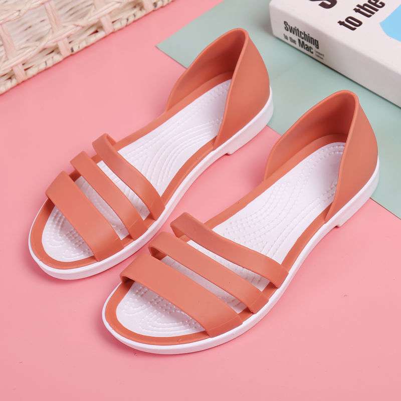 Flat-soled sandals versatile plastic wet water jelly shoes Korean version non-slip rain shoes waterproof female summer beach shoes fairy