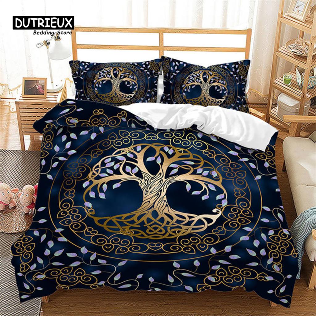 Nature Tree of Life Duvet Cover Microfiber Mystery Gothic Bedding Set Exotic Celtic Knot Quilt Cover King Queen For Kids Adults