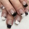 24 Pcs Medium Square False Nail Black White Heart Acrylic Nail Valentines Day Press On Nail French Tip Stick On Nail