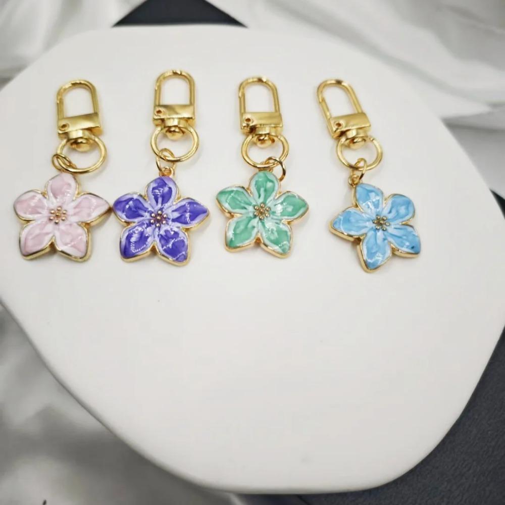 New Lovely Sakura Flower Keychain Pearl Charm Enamel Jewelry Decor Women Bag Charms Key Ring Car Keychain Decor Accessories