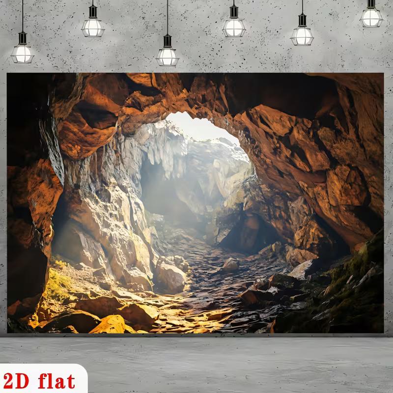 2D Natural Cave Tapestry, Sunlit Rocky Cave Scene Backdrop for Bedroom & Photography Studio 47.2x31.5inch/120*80cm