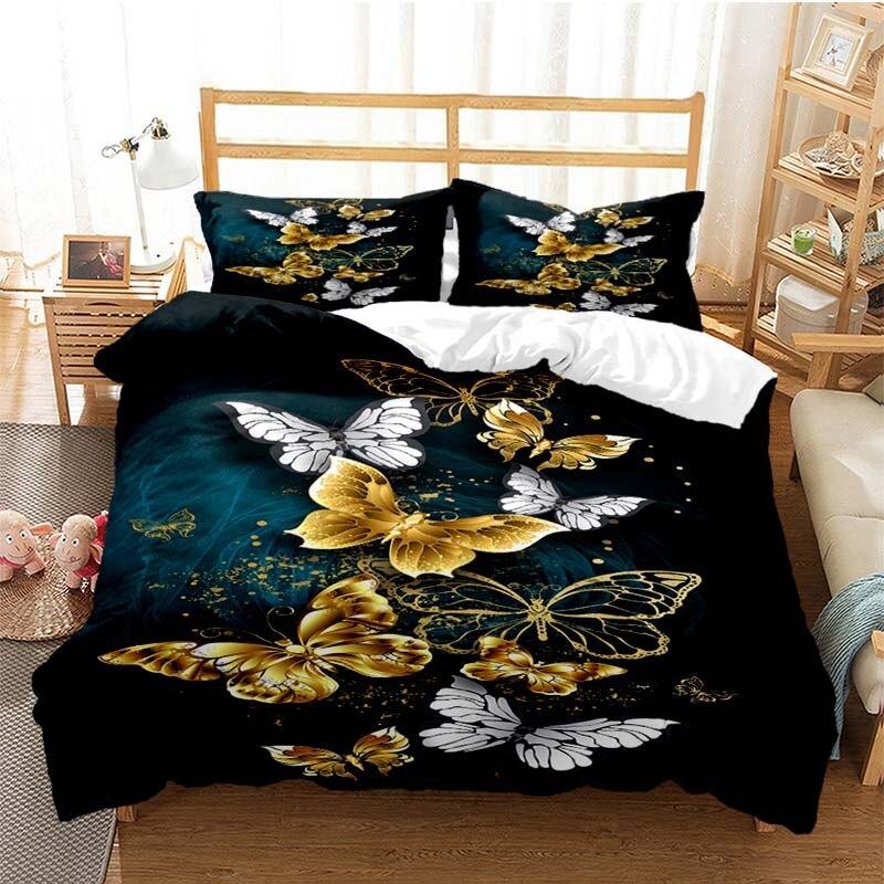 Three-Piece Digital Printing Kit 3D Purple Lavender Butterfly Bedding