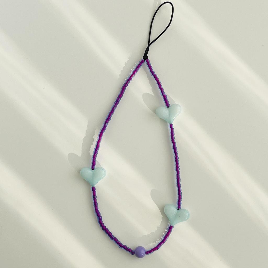 Korean Rosé Phone Lanyard: Black Heart & Peach Beaded Wrist Chain