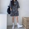 Tie-dye Two-piece Tracksuit Letter Summer Loose Suit Streetwear Short Sleeve T-shirt Shorts  Female