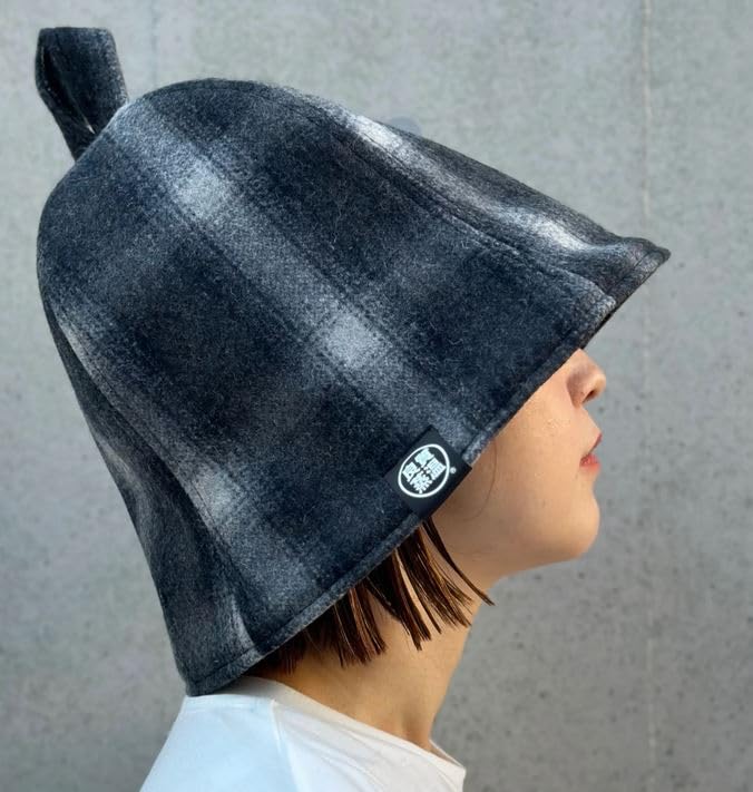 Checkered Melton wool & next-generation 3-layer polyester mesh sauna hat. Extra large! Original product. Unisex. Loose fit.