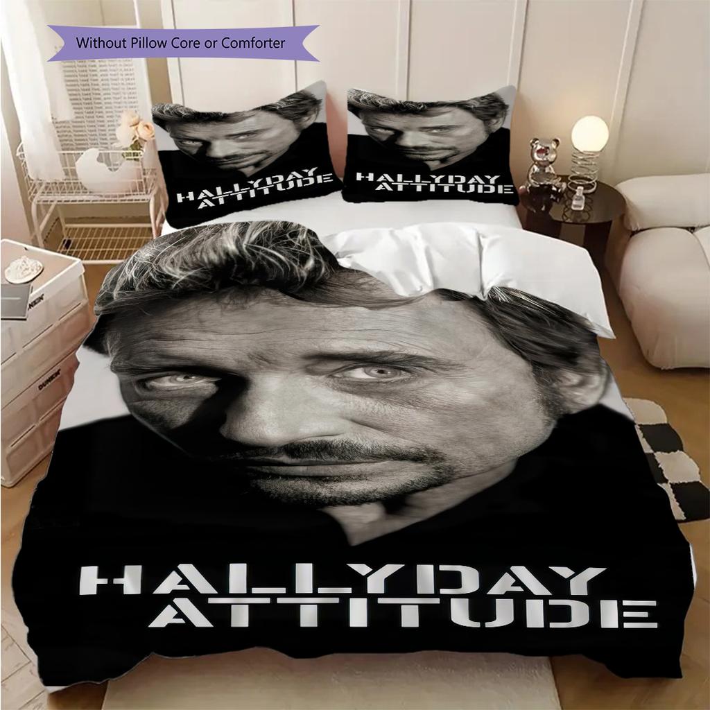 Johnny Hallyday Retro Poster bedding, duvet cover, pillowcase, home decoration, birthday gift (1 * duvet cover+2 * pillowcase, coreless)