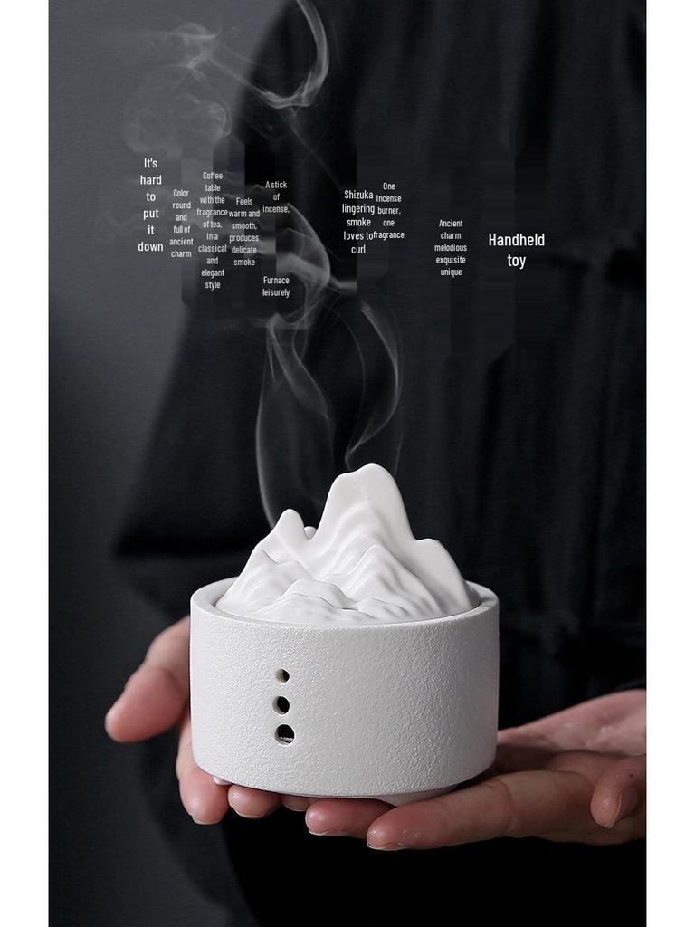 Creative Ceramic Incense Burner: Thousand Li of Rivers and Mountains Design, with Lid for Sticks and Coils, Aromatherapy Home Ornament