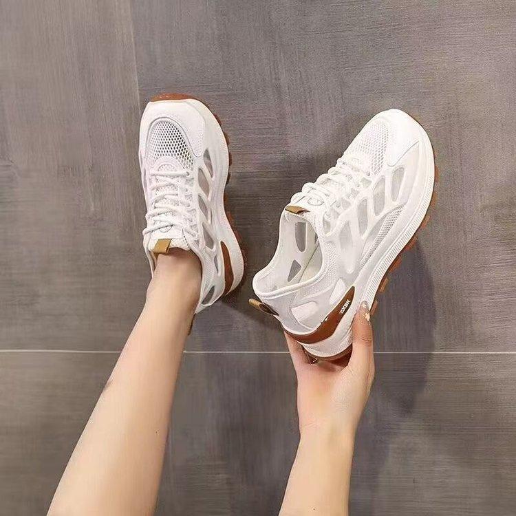 Summer Women's Shoes Dad Shoes Women's Breathable Mesh Shoes Shoes with Wide-leg Pants, Thick-soled Little White Shoes, Sports Shoes Tide