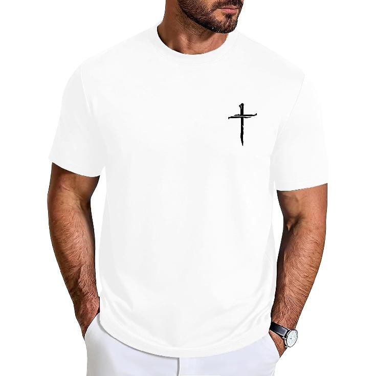 Camiseta Casual Gráfica Ajustada para Hombre con Cruz Cristiana Aiyino