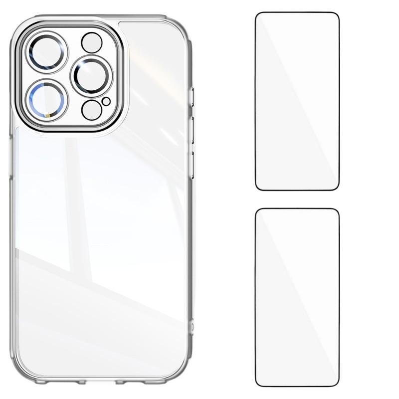 

For iPhone 12 Pro 6.1 inch TPU Case WANLONFENG Drop-proof Clear Phone Cover with 2Pcs Tempered Glass Film Transparent