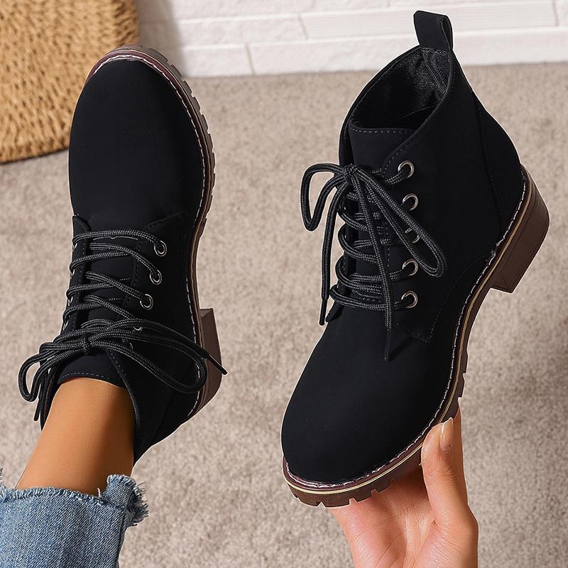 Fashion 2025 Thick Heels Ankle Boots for Women Vintage Plus Size 36-43 Lace Up Shoes Woman Autumn Winter Non Slip Short Booties Mujer