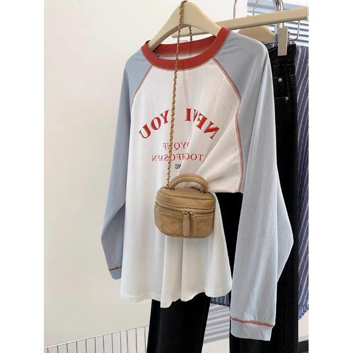 

Women s Plus Size Color Block Raglan Long Sleeve Cotton Shirt 2026 - Trendy & Loose Fit 2XL (Recommended 165-185 Jin) синий