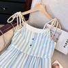 2025 Women's Summer Seaside Striped Spaghetti Strap Long Dress - French Style