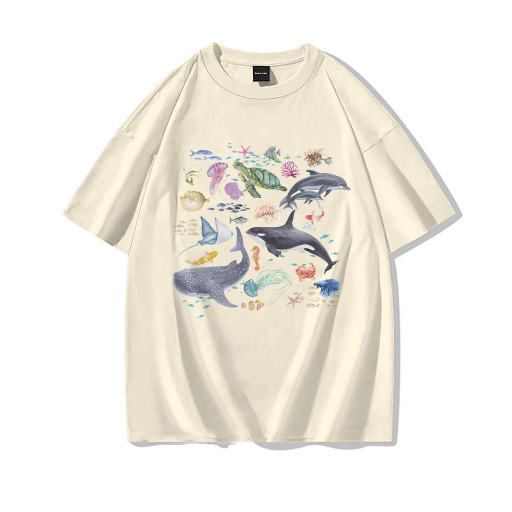 100 Cotton Tshirt For Unisex Ocean Animals Graphic Casual Top Sea Lovers Harajuku Hip Hop T Shirt New Fashion Girls Clothing
