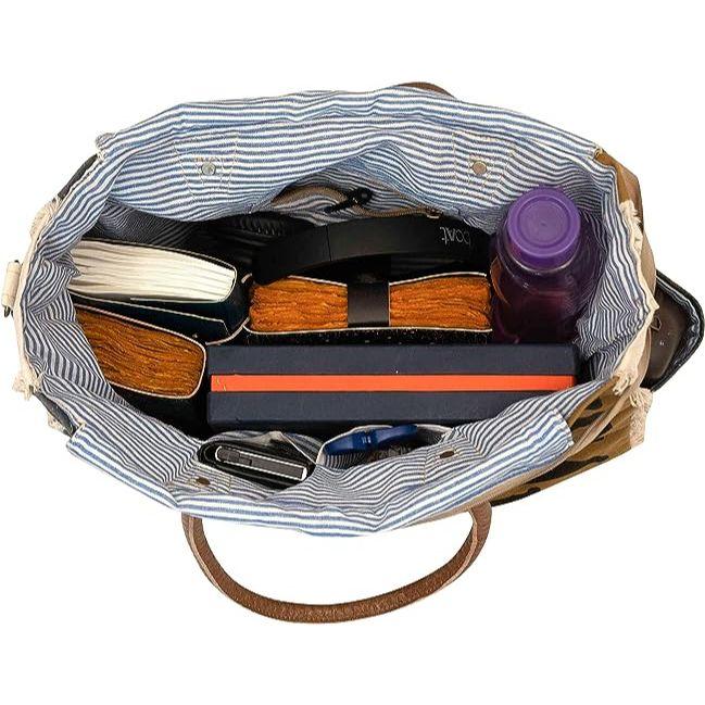 Bags SEL De MER Upcycled Large Upcycled Canvas Crossbody Bag & Cowhide Tote Bag, Upcycled Canvas & Cowhide Leather Handbag Bag for Women