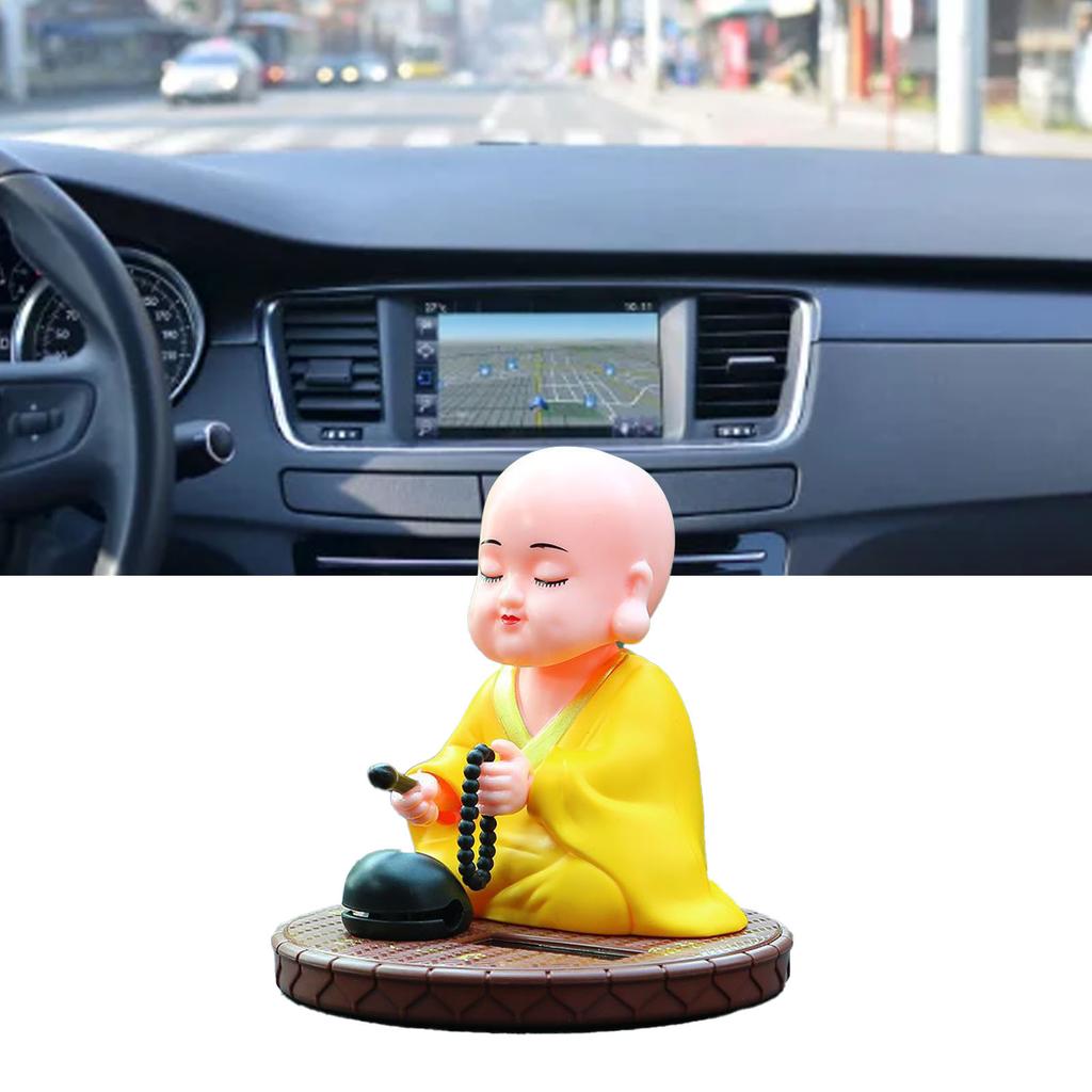 Kleiner Mönch Solar Ornament Auto Nickender Klopfender Buddha Statue Spielzeug für Armaturenbrett Auto Zuhause Schreibtisch