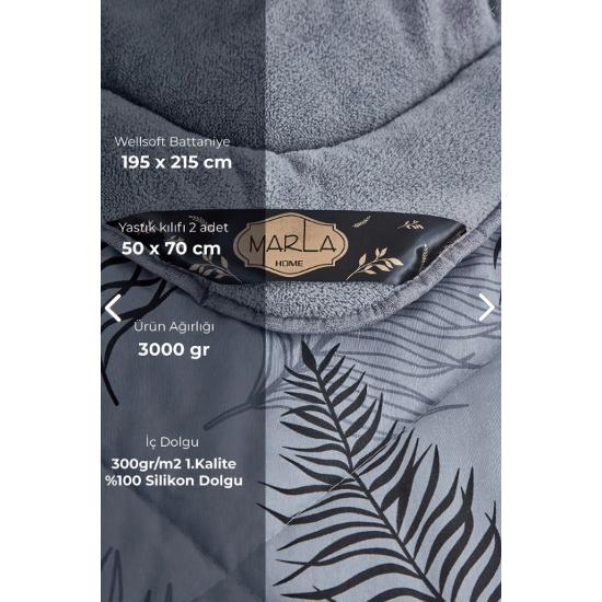 

Welsoft Palm Pamuklu Çift Kişilik Gri Renk Yorgan Seti/nevresim,yorgan set