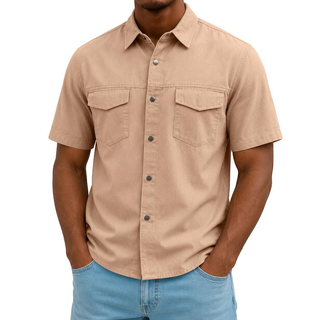 Men's Cotton Short Sleeve Work Shirt Casual Utility